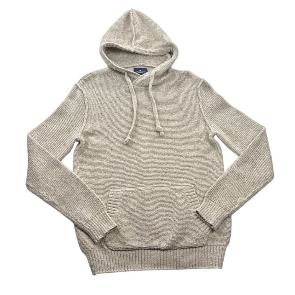 American Eagle Oatmeal Knit Hoodie Sweater Kangaroo Pocket Cozy Cottagecore SZ S